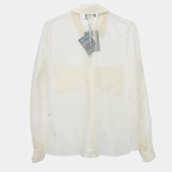 Pre Owned Elisabetta Franchi Beige Bow Detail Organza Sheer Shirt M