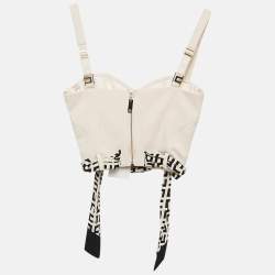 Pre Owned Elisabetta Franchi Cream Logo-Print Foulard Crepe Bustier Top S