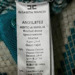 Pre Owned Elisabetta Franchi Blue Patterned Knit Flared Sleeve Maxi Dress L