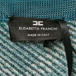 Pre Owned Elisabetta Franchi Blue Patterned Knit Flared Sleeve Maxi Dress L