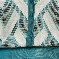 Pre Owned Elisabetta Franchi Blue Patterned Knit Flared Sleeve Maxi Dress L