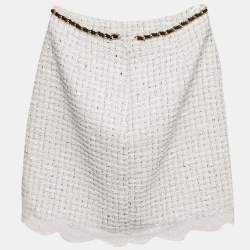 Elisabetta Franchi White Tweed Chai Embellished Mini Skirt S