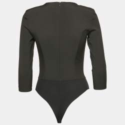 Pre Owned Elisabetta Franchi Black Crepe Plucking Neck Bodysuit S