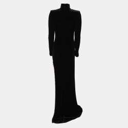 Pre Owned Elisabetta Franchi Black Velvet Chain Turtleneck Maxi Dress XXL