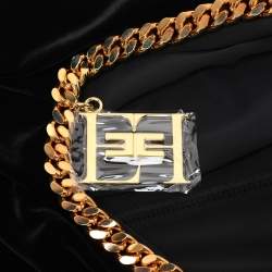 Pre Owned Elisabetta Franchi Black Velvet Chain Turtleneck Maxi Dress XXL