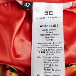 Pre Owned Elisabetta Franchi Multicolor/Flamingo Pink Printed Knee-Length Dress M