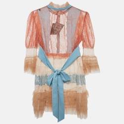 Pre Owned Elisabetta Franchi Multicolor Lace Ruffled Mini Dress M