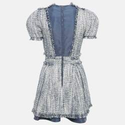 Pre Owned Elisabetta Franchi Blue Lurex Tweed Raw Edge Detail Mini Dress S