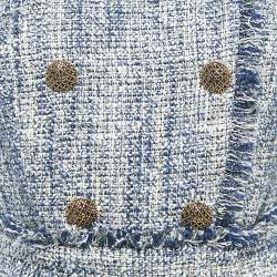 Pre Owned Elisabetta Franchi Blue Lurex Tweed Raw Edge Detail Mini Dress S