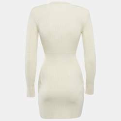 Pre Owned Elisabetta Franchi Cream Rib Knit Double Breasted Mini Dress S