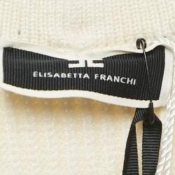 Pre Owned Elisabetta Franchi Cream Rib Knit Double Breasted Mini Dress S