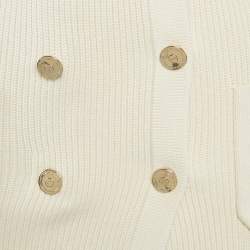 Pre Owned Elisabetta Franchi Cream Rib Knit Double Breasted Mini Dress S