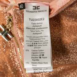 Elisabetta Franchi Rosegold Metallic Jersey One Shoulder Jumpsuit S