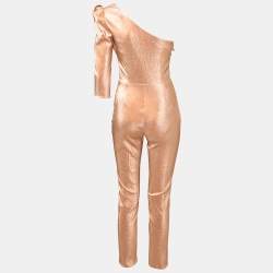 Elisabetta Franchi Rosegold Metallic Jersey One Shoulder Jumpsuit S