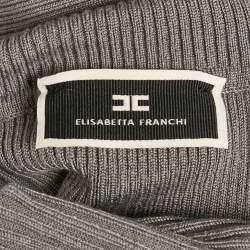 Pre Owned Elisabetta Franchi Grey Rib Knit One Shoulder Bodycon Dress M