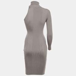 Pre Owned Elisabetta Franchi Grey Rib Knit One Shoulder Bodycon Dress M