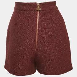 Elisabetta Franchi Burgundy Lurex Tweed Pleated Shorts S