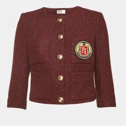 Elisabetta Franchi Burgundy Lurex Tweed Jacket S