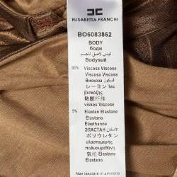 Pre Owned Elisabetta Franchi Bronze Metallic Jersey Bodysuit Top M