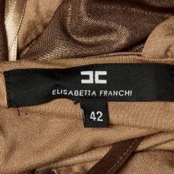 Pre Owned Elisabetta Franchi Bronze Metallic Jersey Bodysuit Top M
