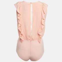 Pre Owned Elisabetta Franchi Orange/Peach Silk Lace Trimmed Bodysuit Top M