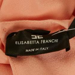 Pre Owned Elisabetta Franchi Orange/Peach Silk Lace Trimmed Bodysuit Top M