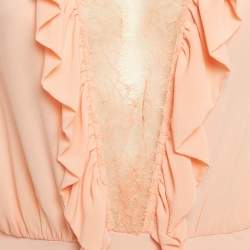 Pre Owned Elisabetta Franchi Orange/Peach Silk Lace Trimmed Bodysuit Top M