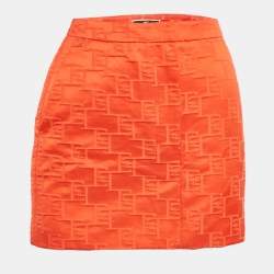 Pre Owned Elisabetta Franchi Orange Jacquard Satin Mini Skirt S