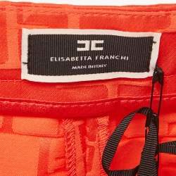 Pre Owned Elisabetta Franchi Orange Jacquard Satin Mini Skirt S