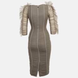 Pre Owned Elisabetta Franchi Grey Tulle Ruched Bodycon Dress S
