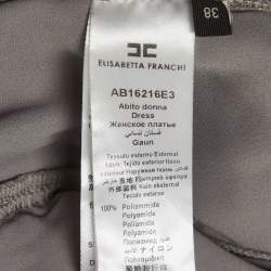 Pre Owned Elisabetta Franchi Grey Tulle Ruched Bodycon Dress S