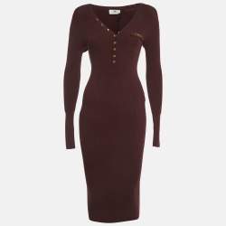 Pre Owned فستان إليزابييتا فرانشي ضيق بحياكة مضلعة باللون البرغندي مقاس صغير - سمول