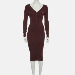 Pre Owned Elisabetta Franchi Burgundy Rib Knit Bodycon Dress S