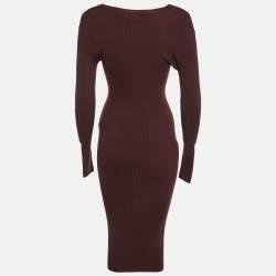Pre Owned Elisabetta Franchi Burgundy Rib Knit Bodycon Dress S