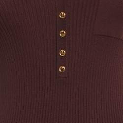 Pre Owned Elisabetta Franchi Burgundy Rib Knit Bodycon Dress S