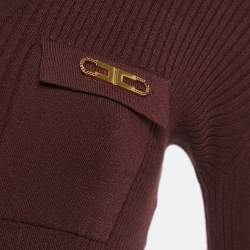 Pre Owned Elisabetta Franchi Burgundy Rib Knit Bodycon Dress S