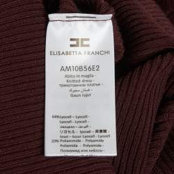 Pre Owned Elisabetta Franchi Burgundy Rib Knit Bodycon Dress S