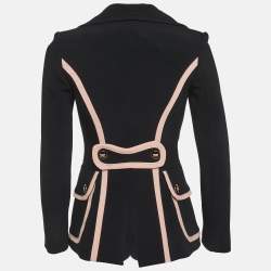 مملوكة مسبقًا Elisabetta Franchi Black Crepe Contrast Detail Double Breasted Blazer S