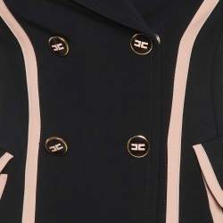 مملوكة مسبقًا Elisabetta Franchi Black Crepe Contrast Detail Double Breasted Blazer S
