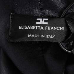 مملوكة مسبقًا Elisabetta Franchi Black Crepe Contrast Detail Double Breasted Blazer S