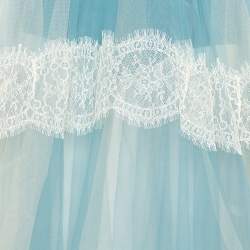 Pre Owned Elisabetta Franchi Blue Tulle & Lace Trim High Waist Sheer Midi Skirt M