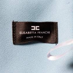 Pre Owned Elisabetta Franchi Blue Tulle & Lace Trim High Waist Sheer Midi Skirt M