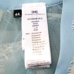 Pre Owned Elisabetta Franchi Blue Tulle & Lace Trim High Waist Sheer Midi Skirt M