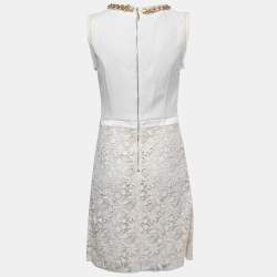 Pre Owned Elisabetta Franchi White Floral Lace Chain Detail Mini Dress XL