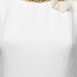 Pre Owned Elisabetta Franchi White Floral Lace Chain Detail Mini Dress XL