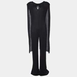 Elisabetta Franchi Black Lurex Knit Cape Detail Jumpsuit S