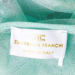 Pre Owned Elisabetta Franchi Mint Green Lace & Tulle Sleeveless Gown L