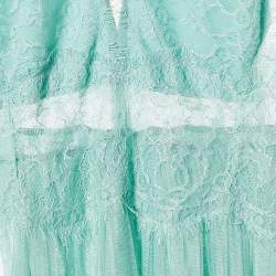 Pre Owned Elisabetta Franchi Mint Green Lace & Tulle Sleeveless Gown L