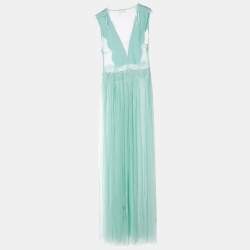 Pre Owned Elisabetta Franchi Mint Green Lace & Tulle Sleeveless Gown L