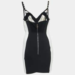 Pre Owned Elisabetta Franchi Black/White Knit Mini Dress S